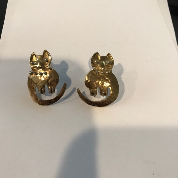 Cat golden earrings - Picture 2 of 3